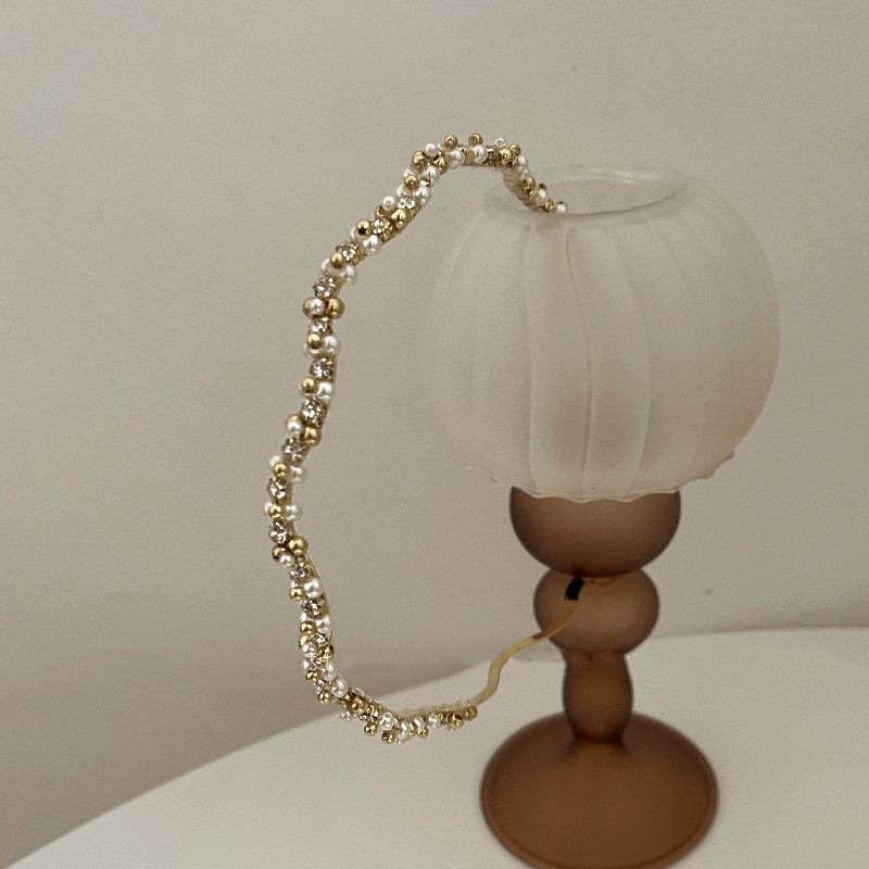 Finom lány luxus cirkon gyöngy hullámos fejpánt Egyszerű és divatos, sokoldalú és könnyű luxus arclemosó fejpánt