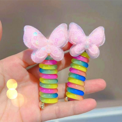 Színes göndör telefondrót hajnyakkendő gyerekeknek Aranyos rajzfilm hajgumi hajkiegészítők kisgyerekeknek Hajcsiga