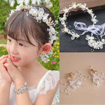 Fairy Flower Headband Παιδικά κορίτσια Όμορφη γιρλάντα στεφάνι Κορδέλες μαλλιών Γάμος Γενέθλια Floral Hair Hoop Wrist Band Headwear