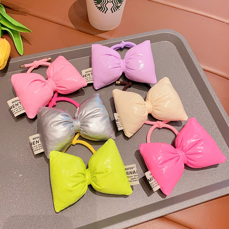 2024 Gyermekek Aranyos bőr masni hajkötelek Divat Egyszerű, egyszínű Princess Scrunchies Hajnyakkendő Lófarok Kötél Hajtartozékok