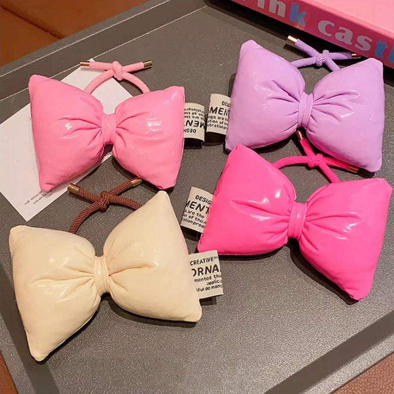 2024 Gyermekek Aranyos bőr masni hajkötelek Divat Egyszerű, egyszínű Princess Scrunchies Hajnyakkendő Lófarok Kötél Hajtartozékok