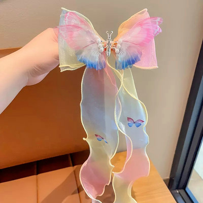 Princess hosszú csípős hajkapcsok Elegáns Gyerek Hajtűk Színes Fonal masni Gyöngy Bojtok Fejfedők Sweet Girls Hajkiegészítők