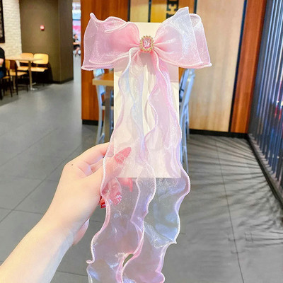 Princess hosszú csípős hajkapcsok Elegáns Gyerek Hajtűk Színes Fonal masni Gyöngy Bojtok Fejfedők Sweet Girls Hajkiegészítők