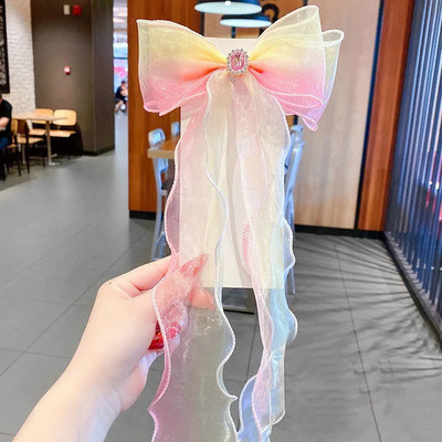 Princess hosszú csípős hajkapcsok Elegáns Gyerek Hajtűk Színes Fonal masni Gyöngy Bojtok Fejfedők Sweet Girls Hajkiegészítők