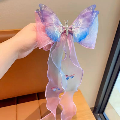 Princess hosszú csípős hajkapcsok Elegáns Gyerek Hajtűk Színes Fonal masni Gyöngy Bojtok Fejfedők Sweet Girls Hajkiegészítők