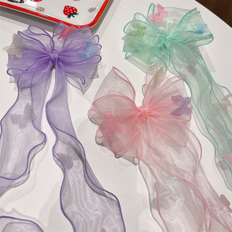 Princess hosszú csípős hajkapcsok Elegáns Gyerek Hajtűk Színes Fonal masni Gyöngy Bojtok Fejfedők Sweet Girls Hajkiegészítők