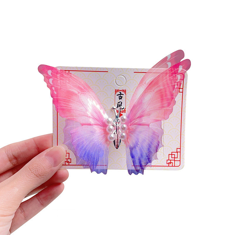 Színes mozgó pillangós hajkapcsok lányoknak, aranyos hajkiegészítők gyerekeknek, Gradual Change Organza Bowknot hajtűk