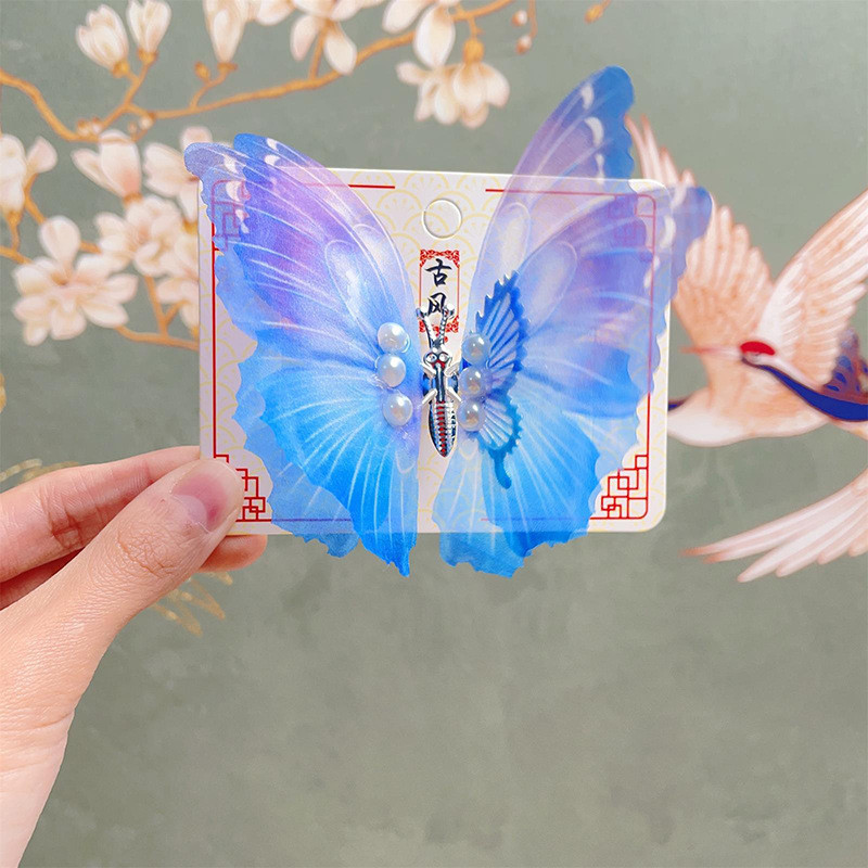 Színes mozgó pillangós hajkapcsok lányoknak, aranyos hajkiegészítők gyerekeknek, Gradual Change Organza Bowknot hajtűk