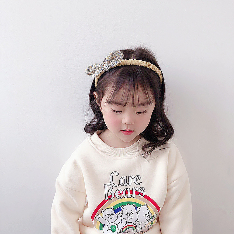 Gyerekek aranyos, szép ruhás virágok nyomott hajpánt kis friss stílus divat kislány baba nyúlfül csípős fejpánt hajkarikák