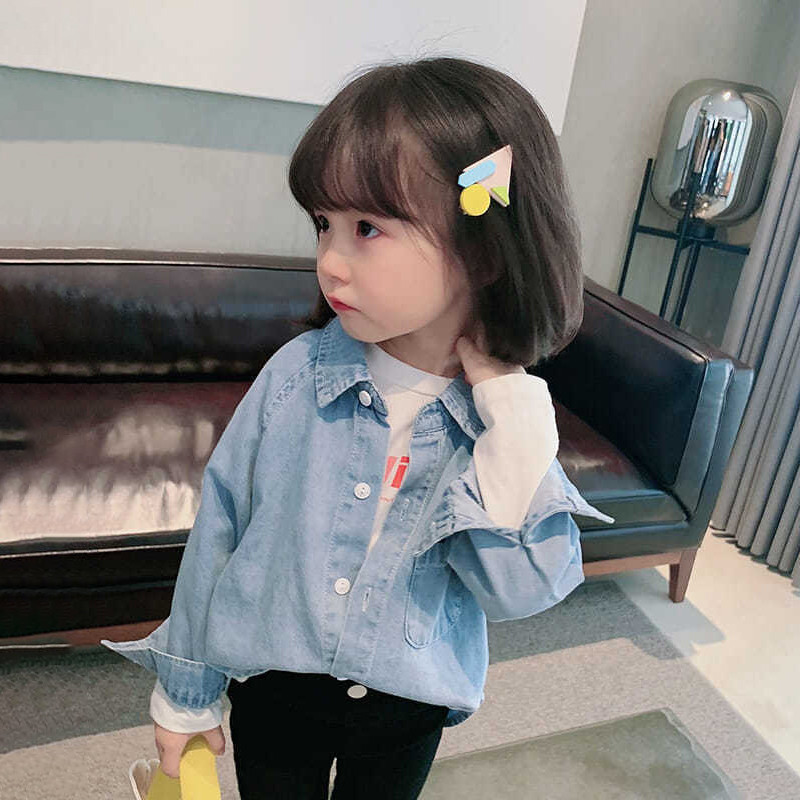 Τζιν πουκάμισο για κορίτσια με στάμπα Άνοιξη Φθινόπωρο Νέο Παιδικό Μακρυμάνικο Αγόρι γιακά Κορυφαίο Κορεάτικο Παιδικό Μόδα