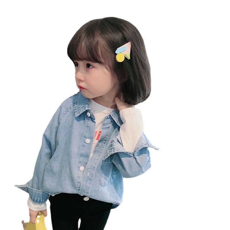 Τζιν πουκάμισο για κορίτσια με στάμπα Άνοιξη Φθινόπωρο Νέο Παιδικό Μακρυμάνικο Αγόρι γιακά Κορυφαίο Κορεάτικο Παιδικό Μόδα