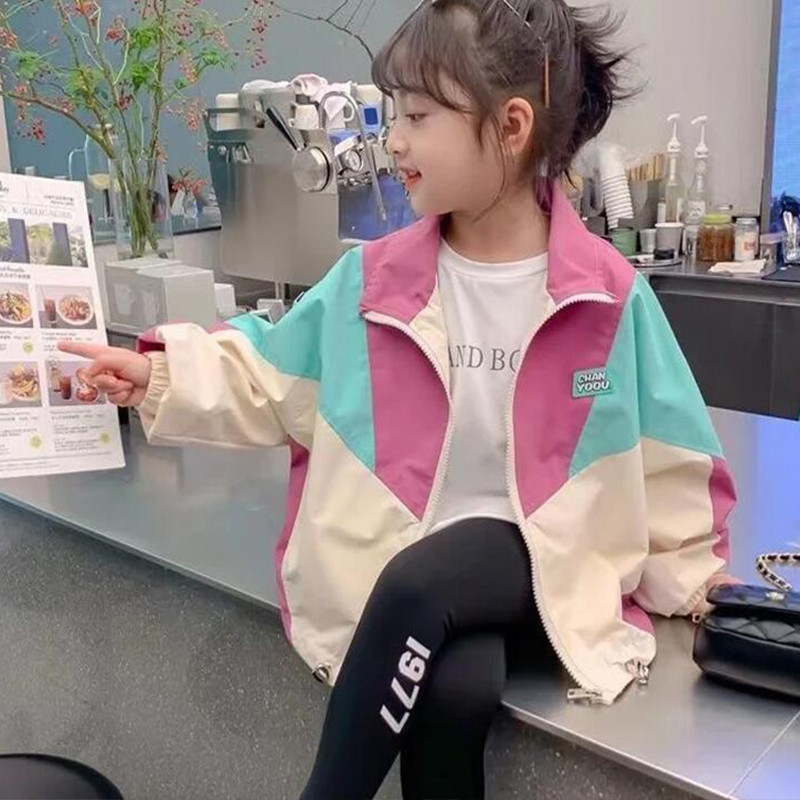 Színblokkoló kabátok lányok vékony divat dzsekik tavaszi ősz gyerekruhák nagy új alkalmi cipzáros felsőruházat 2-10 éves korig