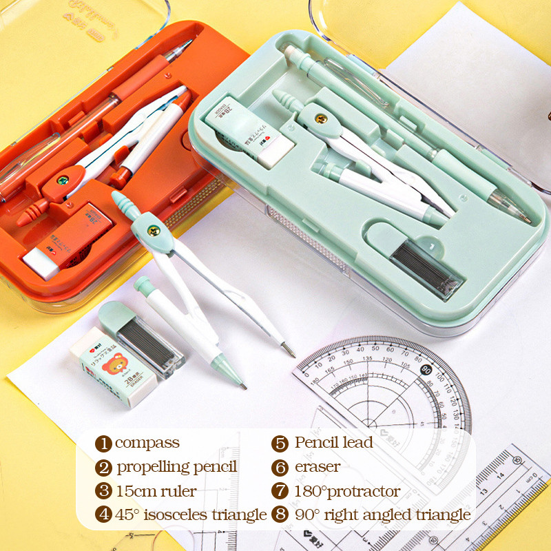 8 az 1-ben rajzoló vonalzó készlet, vonalzóval szögmérő iránytű radír utántöltő és tároló doboz, matematika diákok számára írószer kiegészítők