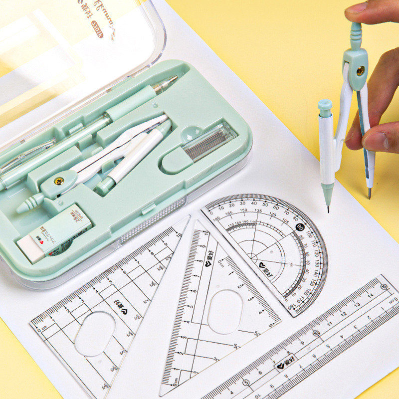 8 az 1-ben rajzoló vonalzó készlet, vonalzóval szögmérő iránytű radír utántöltő és tároló doboz, matematika diákok számára írószer kiegészítők