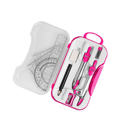 Комплект за математическа геометрия Комплект компас Транспортир Триъгълник Линийка Училищни учители Розов