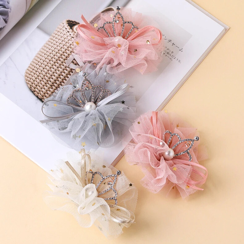 Új, kézzel készített puha hálós hajkorona lányoknak gyöngyház édes hajkapcsok Princess koreai hajtűk hajfogók Barrettes gyerek hajkiegészítők