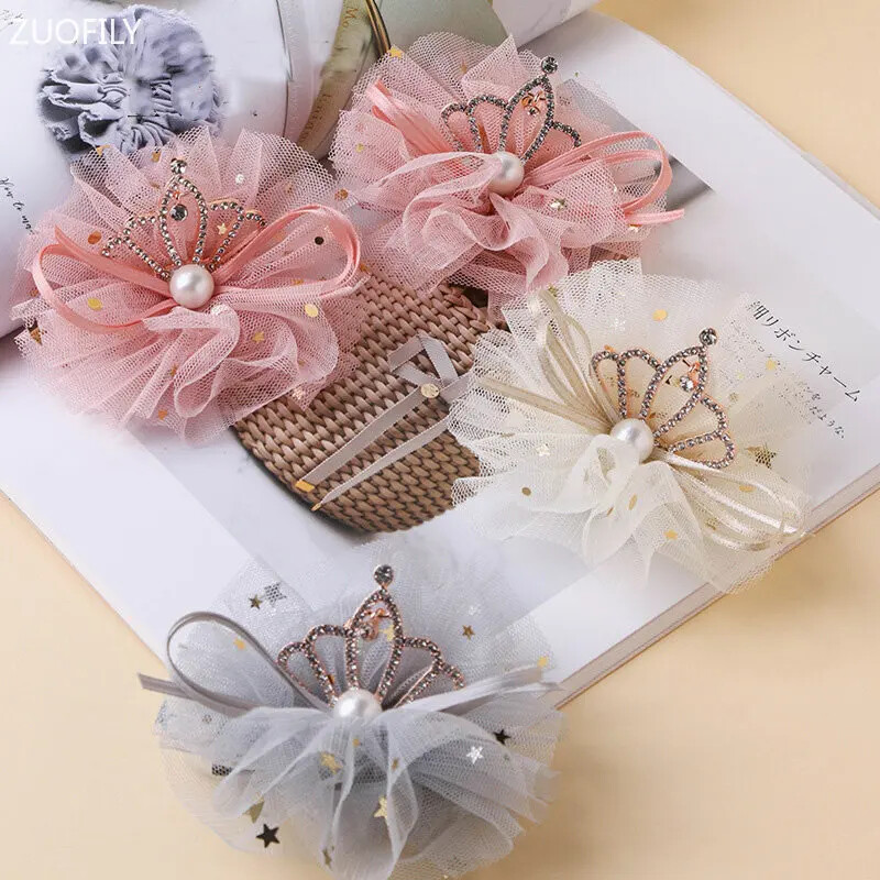 Új, kézzel készített puha hálós hajkorona lányoknak gyöngyház édes hajkapcsok Princess koreai hajtűk hajfogók Barrettes gyerek hajkiegészítők