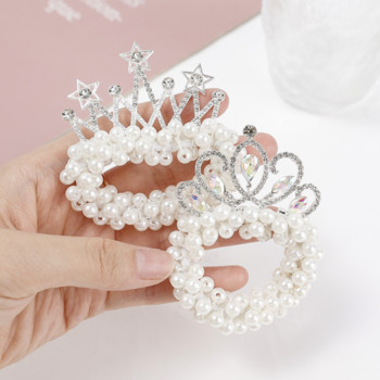 New Fashion Pearl Crown Princess Hair Ring Cute Παιδικά Ελαστικά Κορδόνια Μαλλιών Παιδικά Μαλλιά Γραβάτες Κορίτσια Αξεσουάρ μαλλιών Μωρό