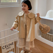 8575 Gyermek széldzseki kabát 2024 tavaszi őszi koreai hajtóka, kislány dzseki, egysoros hosszú kabát Trench