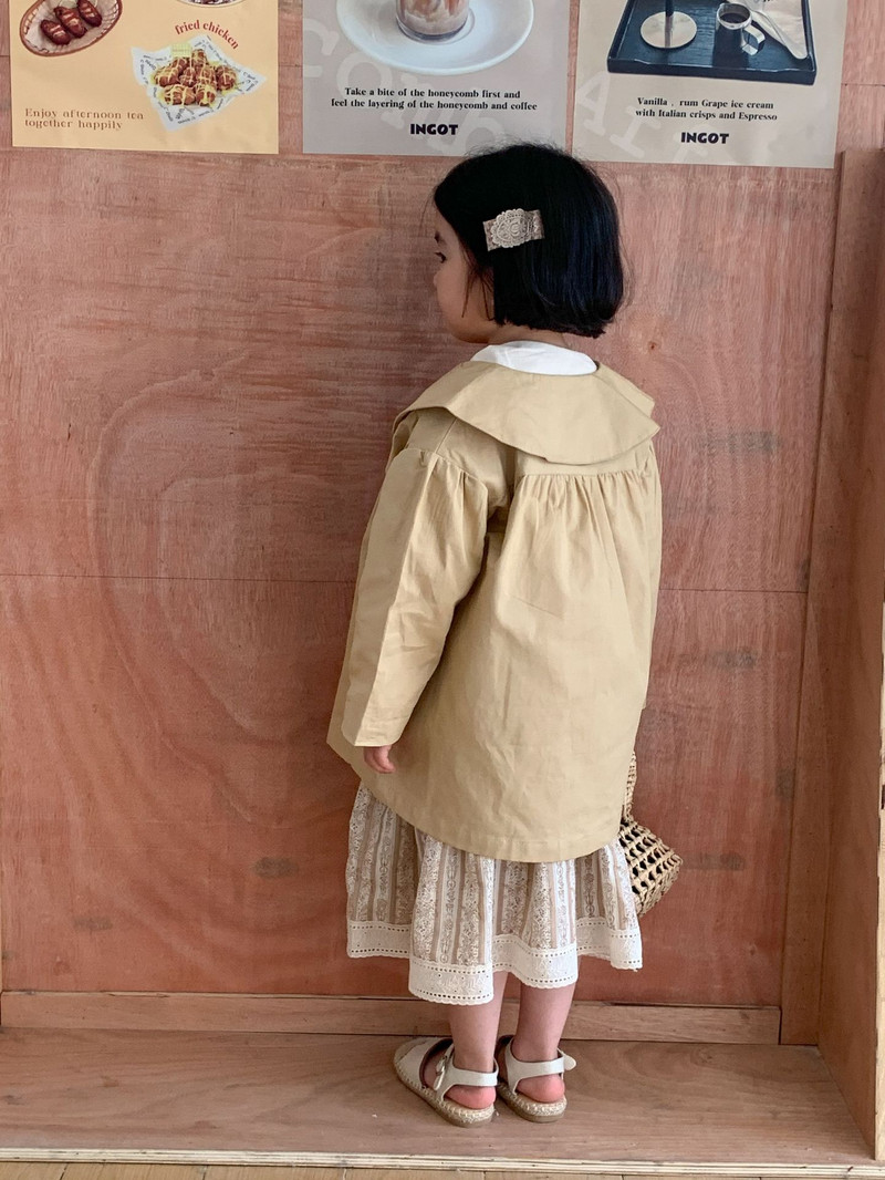 8575 Gyermek széldzseki kabát 2024 tavaszi őszi koreai hajtóka, kislány dzseki, egysoros hosszú kabát Trench