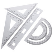 1 σετ 4 τμχ Μεταλλικός χάρακας DIY Χάρακας γραφείου Σετ γραφικής ύλης Τριγωνική πλάκα μοιρογνωμόνιο Δοκιμαστικός χάρακας για μαθητές Μαθητές Ασημί