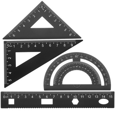 1 σετ 4 τμχ Μεταλλικός χάρακας DIY Χάρακας γραφείου Σετ γραφικής ύλης Τριγωνική πλάκα μοιρογνωμόνιο Δοκιμαστικός χάρακας για μαθητές Μαθητές Ασημί
