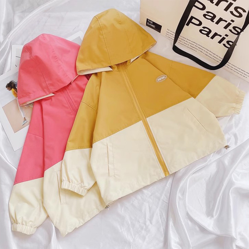 Colorblocking Trench Coats Ανοιξιάτικα Μόδα για κορίτσια Μπουφάν με κουκούλα Φθινοπωρινά Παιδικά Ρούχα Νέα Casual Εξωτερικά ρούχα με φερμουάρ 1-12 ετών