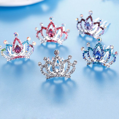 1Gb Modes Mini kristāla Rhinestone Princess Crown Matu ķemme Dzimšanas dienas ballīte Dāvanu Tiāras Meitenēm Bērniem Matu Rotaslietas Aksesuāri