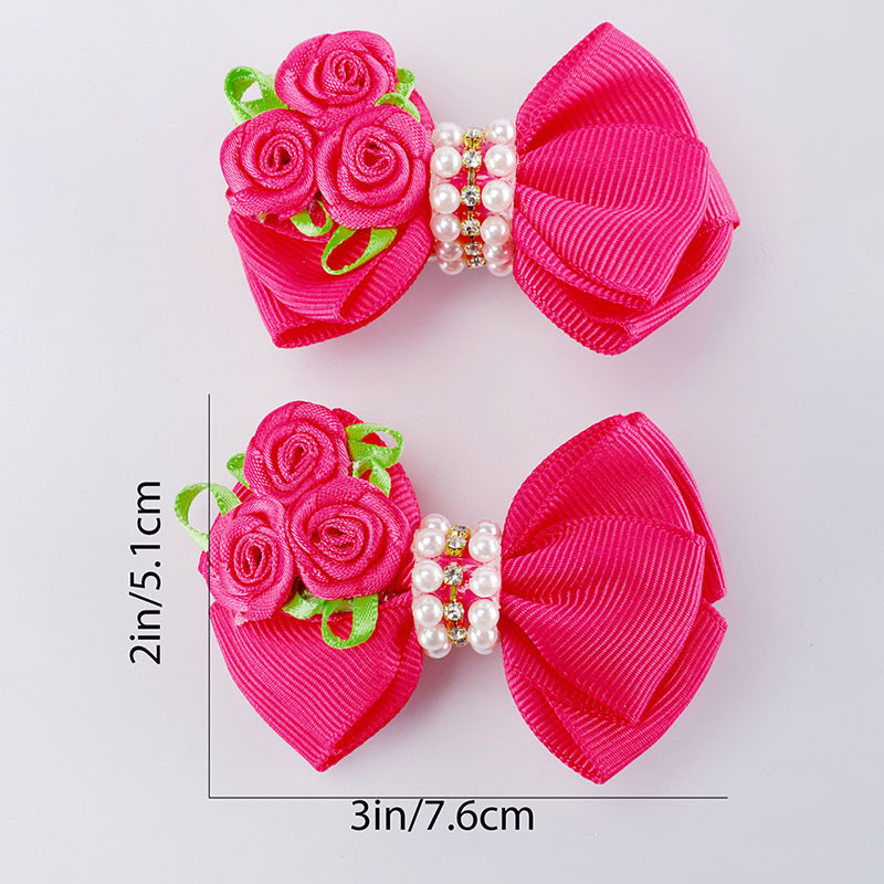 Γλυκό τριαντάφυλλο φουρκέτες Κομψό μαργαριταρένιο φιόγκο κλιπ μαλλιών για κορίτσια Glitter στρας Barrettes Headwear Boutique Αξεσουάρ μαλλιών