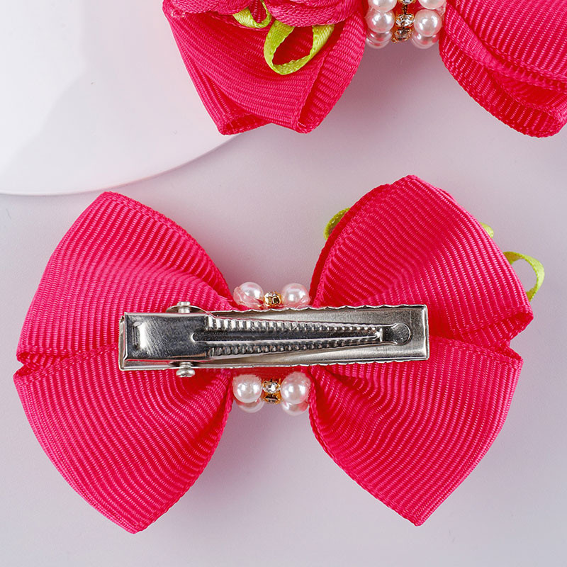 Γλυκό τριαντάφυλλο φουρκέτες Κομψό μαργαριταρένιο φιόγκο κλιπ μαλλιών για κορίτσια Glitter στρας Barrettes Headwear Boutique Αξεσουάρ μαλλιών