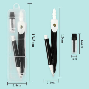 Ученически пособия Компаси с комплект моливи Винт Инструмент за рисуване Математическа линийка Черен сладък кавай