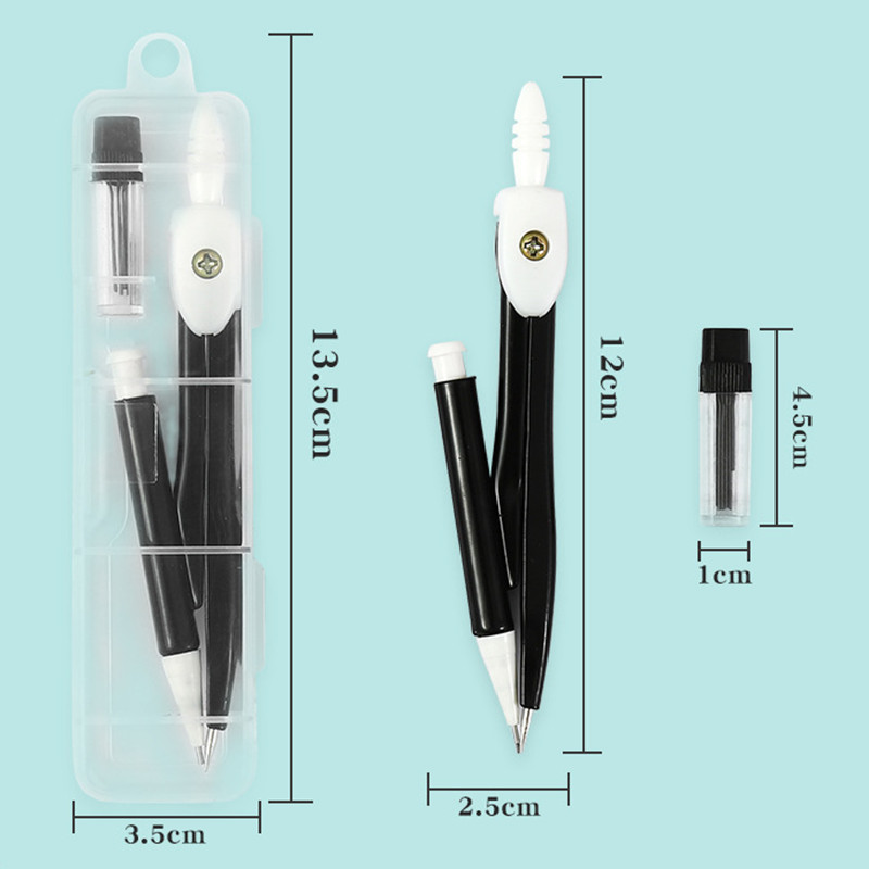 Iskolai felszerelések iránytűk ceruzával, csavaros rajzeszközzel matematikai vonalzó fekete aranyos kawaii