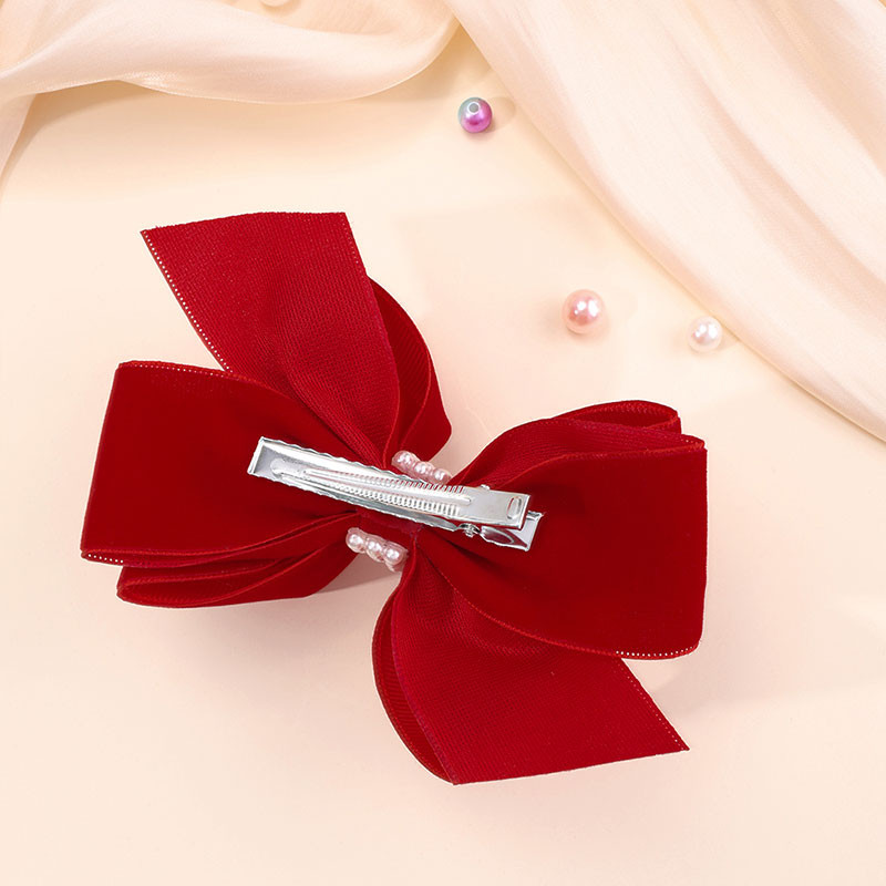 Divatos, tömör bársony masni hajcsat lányoknak Kézzel készített gyöngy lófarok hajtű gyerekeknek, fejfedők butik hajkiegészítők