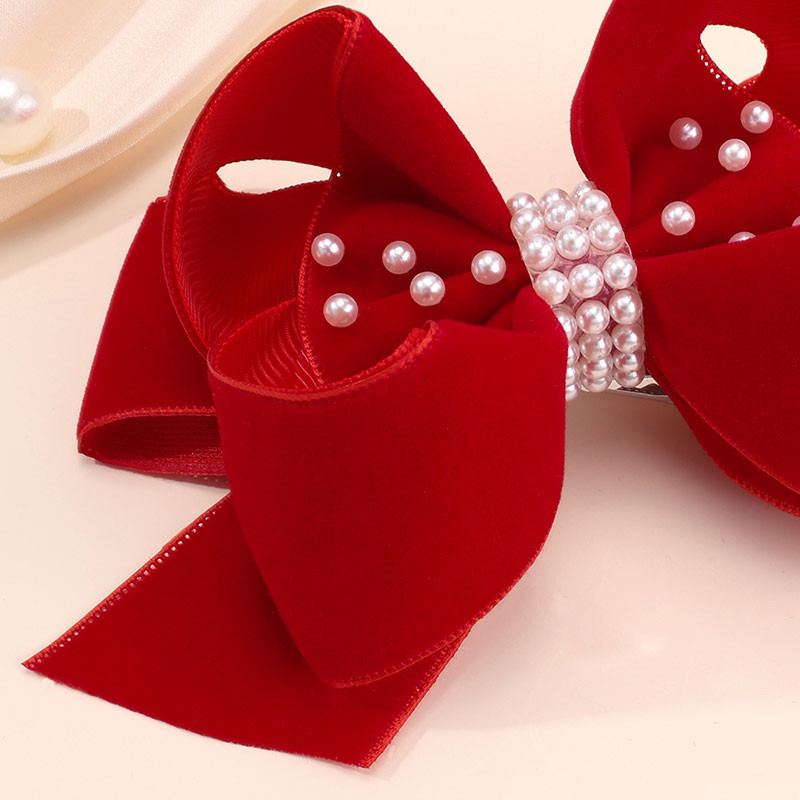 Divatos, tömör bársony masni hajcsat lányoknak Kézzel készített gyöngy lófarok hajtű gyerekeknek, fejfedők butik hajkiegészítők