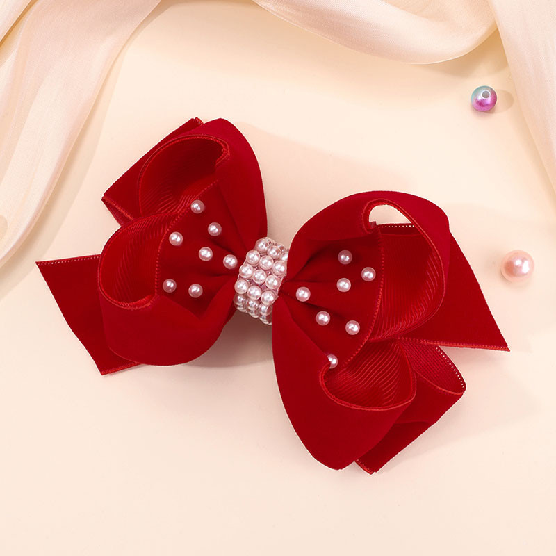 Divatos, tömör bársony masni hajcsat lányoknak Kézzel készített gyöngy lófarok hajtű gyerekeknek, fejfedők butik hajkiegészítők