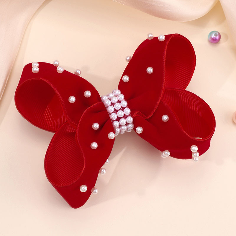 Divatos, tömör bársony masni hajcsat lányoknak Kézzel készített gyöngy lófarok hajtű gyerekeknek, fejfedők butik hajkiegészítők