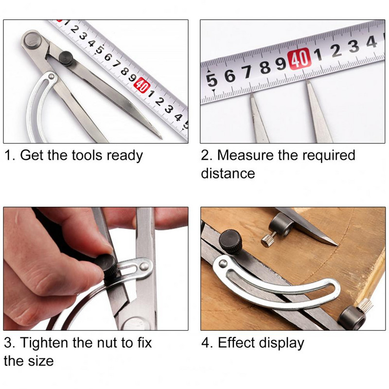 Profesionāls oglekļa tērauda spārnu kompass, izturīga konstrukcija, kokapstrādes apļa ražotājs, 6 collas