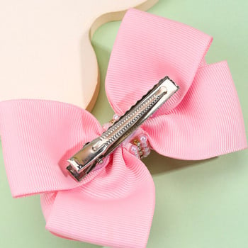 Sweet Pearl Hair Bow Clips Boutique Pink Rhinestone Bowknot Φουρκέτες για κορίτσια Εργαλεία styling μαλλιών Καλύμματα κεφαλής Παιδικά αξεσουάρ μαλλιών