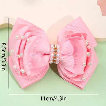 Sweet Pearl Hair Bow Clips Boutique Pink Rhinestone Bowknot Φουρκέτες για κορίτσια Εργαλεία styling μαλλιών Καλύμματα κεφαλής Παιδικά αξεσουάρ μαλλιών