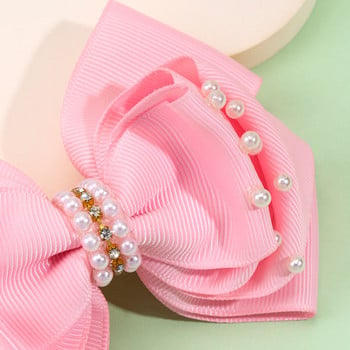 Sweet Pearl Hair Bow Clips Boutique Pink Rhinestone Bowknot Φουρκέτες για κορίτσια Εργαλεία styling μαλλιών Καλύμματα κεφαλής Παιδικά αξεσουάρ μαλλιών