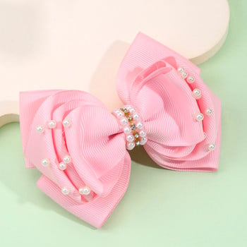 Sweet Pearl Hair Bow Clips Boutique Pink Rhinestone Bowknot Φουρκέτες για κορίτσια Εργαλεία styling μαλλιών Καλύμματα κεφαλής Παιδικά αξεσουάρ μαλλιών