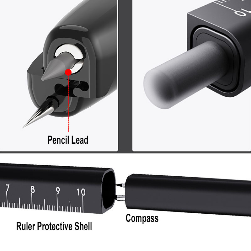 Daudzfunkcionāls kompass lineāls ar aizsargapvalku zīmuli, mākslas dizaina zīmēšanas rīks Biroja skolas studentu rakstīšanas rakstāmpiederumi
