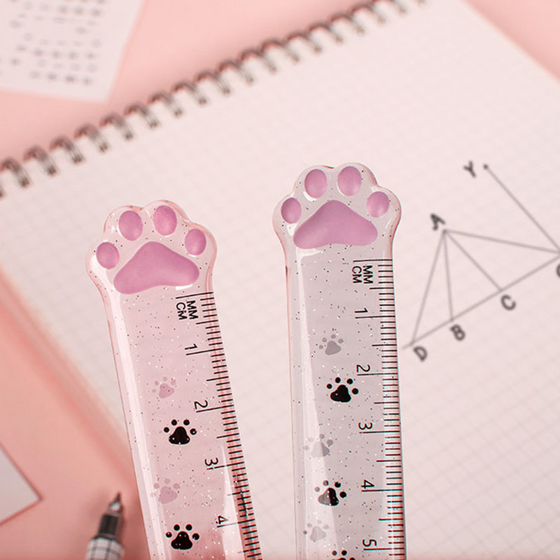 1 τεμ Lytwtw`s Cute Kitty Cat Paw Straight Ruler Kawaii Stationery Funny Drawing Drawing Korean Office School Measuring Drawing