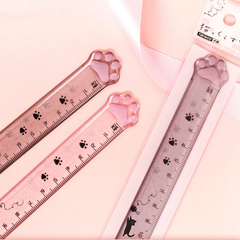 1 τεμ Lytwtw`s Cute Kitty Cat Paw Straight Ruler Kawaii Stationery Funny Drawing Drawing Korean Office School Measuring Drawing