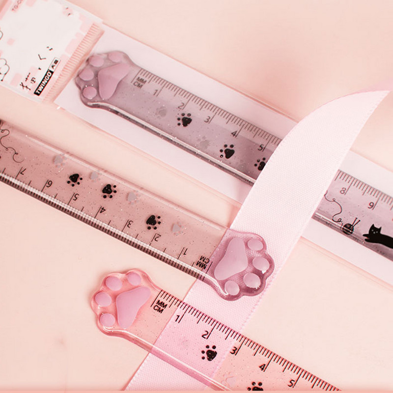 1 τεμ Lytwtw`s Cute Kitty Cat Paw Straight Ruler Kawaii Stationery Funny Drawing Drawing Korean Office School Measuring Drawing