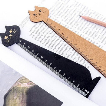 15cm Lytwtw\'s Cute Cat Straight Ruler Дървени Kawaii Инструменти Канцеларски материали Карикатура Рисуване Подарък Корейски офис училище Коте Измерване