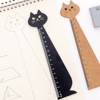 15cm Lytwtw\'s Cute Cat Straight Ruler Дървени Kawaii Инструменти Канцеларски материали Карикатура Рисуване Подарък Корейски офис училище Коте Измерване