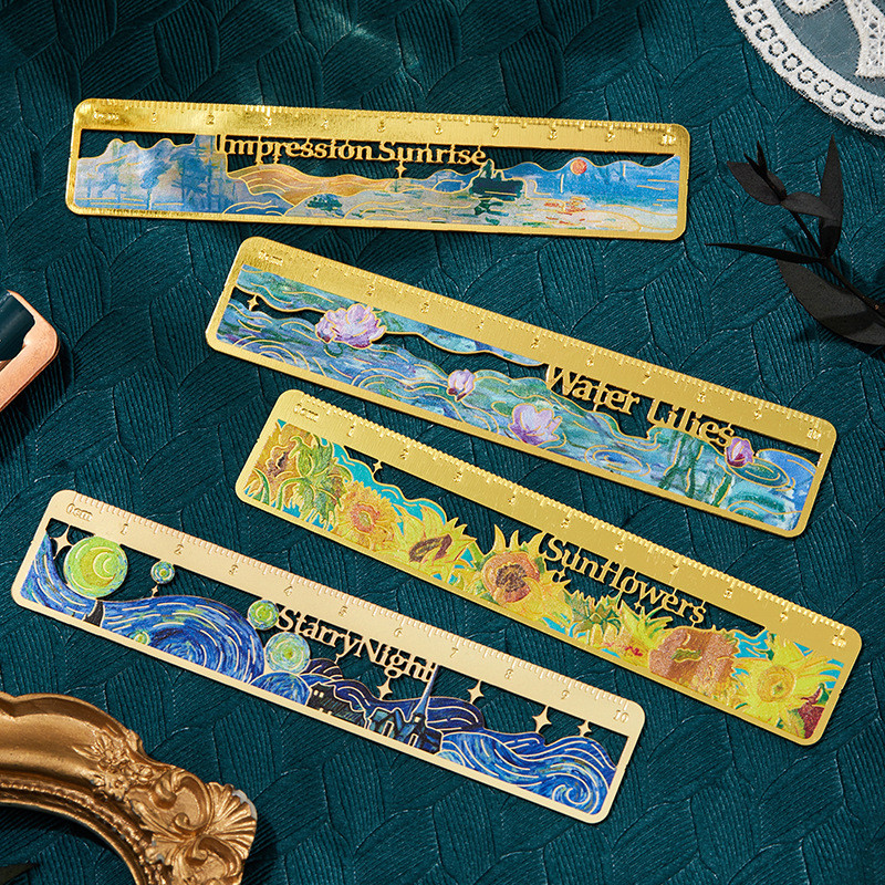 Kiváló olajfestmény vonalzók Kreatív napraforgó lótusz fém vonalzók könyvjelzők mérőeszközök rajzeszközök diák írószerek