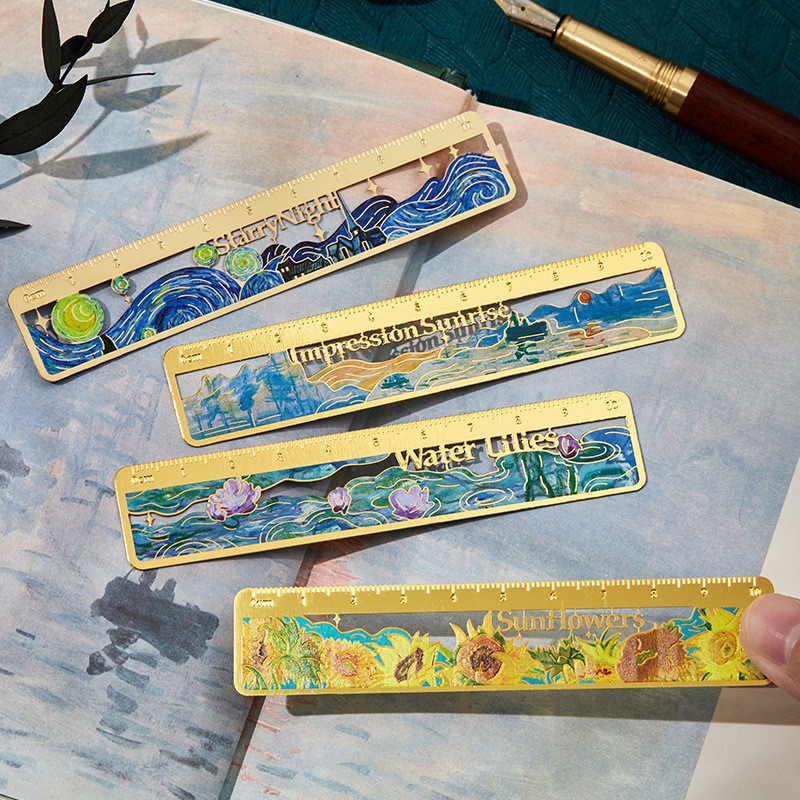 Kiváló olajfestmény vonalzók Kreatív napraforgó lótusz fém vonalzók könyvjelzők mérőeszközök rajzeszközök diák írószerek