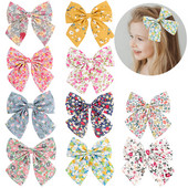 Sweet Flower Print Bowknot Juukseklambrid Tüdrukutele Moekarsid Juuksenõelad Tangid Peakatted Lastele Juuste kujundamise Aksessuaarid